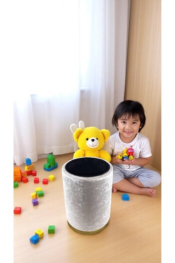 Arte Cotone Cylindrical Pouf with Lid / Laundry Toy Organizer Storage Box 25X35 cm
