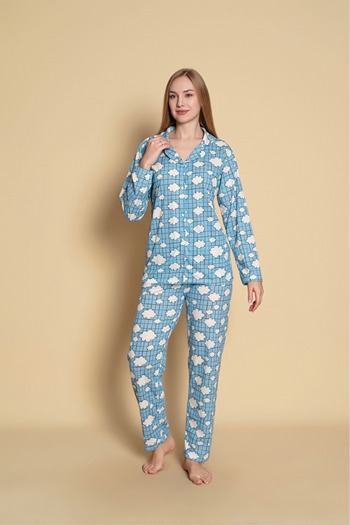 Sude HOMEWEAR Cămașă pentru femei cu model de nori SET DE Pijamale cu mânecă lungă