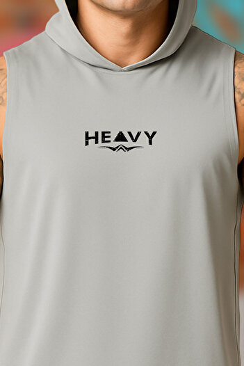 BESSA Gray Oversize Crew Neck Bessa Printed Men's Sports Undershirt - Hooded, Sleeveless