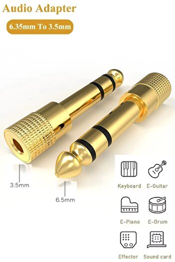 Derwell Gold 3.5mm To 6.3mm Çevirici 6.3 Mm Erkek 3.5 Mm Dişi Adaptör Stereo Kulaklık Mikrofon Dönüştürücü