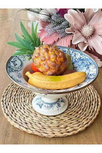 ROSSEV Blue Enamel Footed Fruit Plate