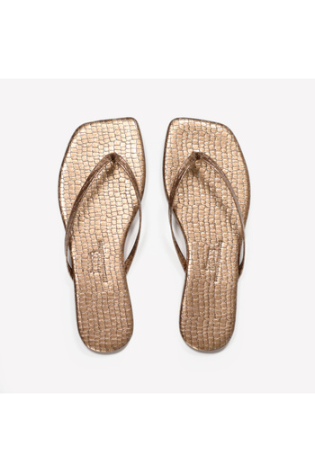 Tkees Papuci de damă Crocodile Gold cu vârful pătrat, casual, eleganți