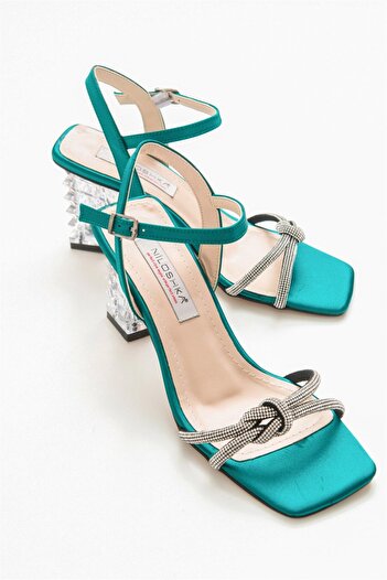 Niloshka Fiona Petrol Blue Satin Sandals