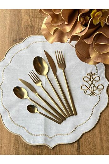 ROSSEV Dali Allegra Matte Gold 42 Piece Cutlery Set for 6 People Çkb