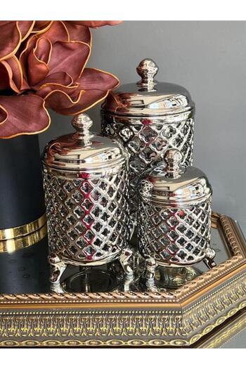 ROSSEV 3-Piece Silver Wicker Jar Set - With Vacuum Lid