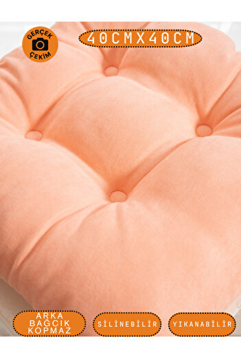 UYKUPEREST 4-Piece Pastello Chair Cushion – Peach Pink (Yavruağzi) – Lace-Up, Silicone Filled, Washable