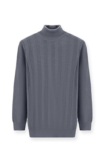 Abdullah Kiğılı Turtleneck Regular Fit Patterned Wool Knitwear Sweater