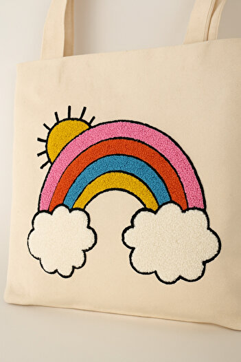 Rell Home Rainbow Patterned Punch Embroidered Summer Bag Beach Bag 45X32 cm