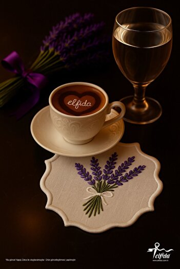ELFİDA Decorative Cocktail Coffee Side Presentation Napkin Embroidered Napkin Tea Plate Plate Lavender Bunch 6 Pieces