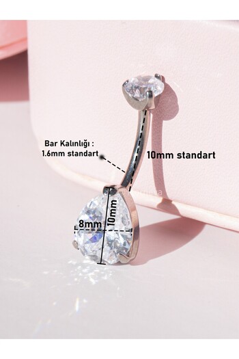MORNEVA Titanyum Kristal Damla Taşlı Minimal Göbek Belly Piercingi