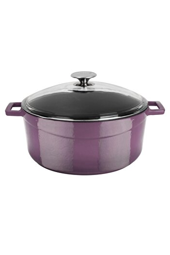 Lava Döküm Yuvarlak Tencere Cam Kapaklı. Glaze Çap(Ø)28cm.