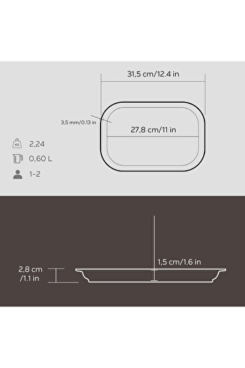 Lava Döküm Dikdörtgen Servis Tabağı Ölçü 32x20cm.