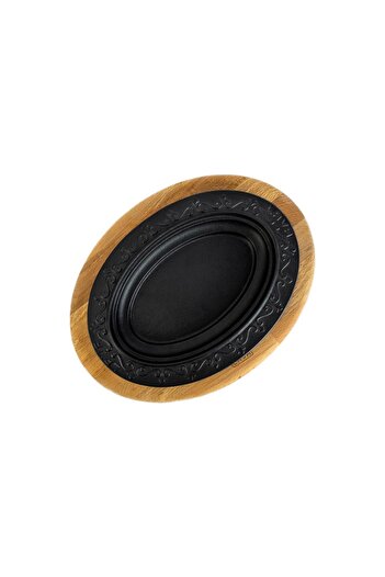 Lava Döküm Oval Döner, Kebap Tabağı Kayın Servis Ahşabı. Ölçü 28x20cm.