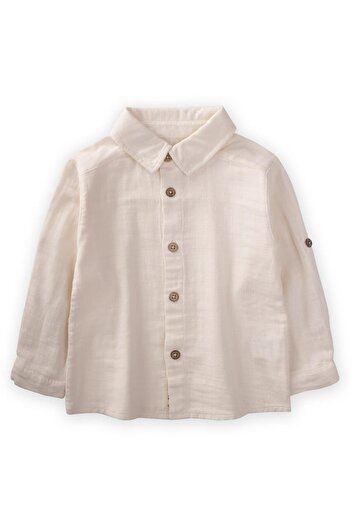Cigit Flamed Muslin Seasonal Shirt 2-10 Years Natural