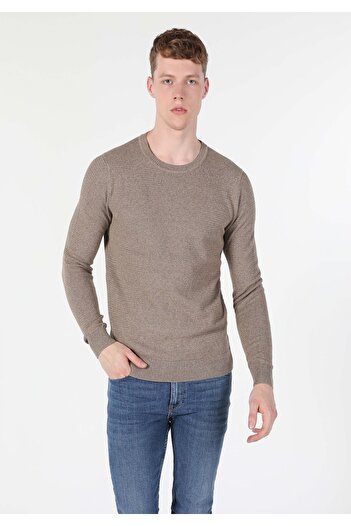 Colin's Regular Fit Round Neck Jacquard Men's Gray Sweater Cl 1046786