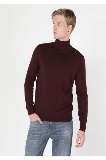 Colin's Slim Fit Turtleneck Jacquard Men's Purple Sweater