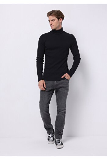 Colin's Slim Fit Yarım Balıkçı Yaka Düz Erkek Lacivert Uzun Kol Tişört