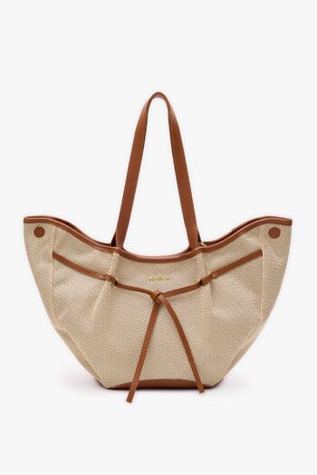 LOVENTA Niesha Allure Beige and Tan Large Tote Bag