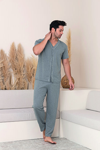 Sude HOMEWEAR Чоловічий піжамний комплект з коротким рукавом та коміром
