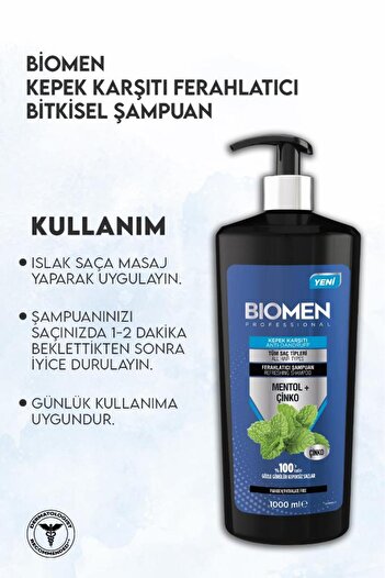Biomen ŞAMPUAN 1000ML KEPEK KARŞITI MENTOLLÜ