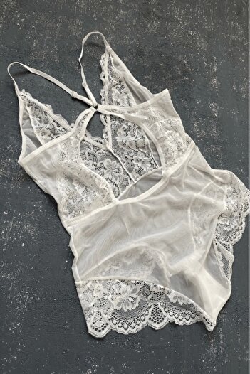 Gece İncisi Elegance Ecru Lace Bodysuit