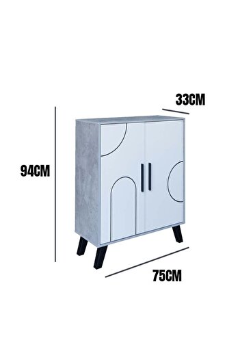 Generic 4-Tier Malaysian Wooden Shoe Cabinet with Double Doors - Gray and White