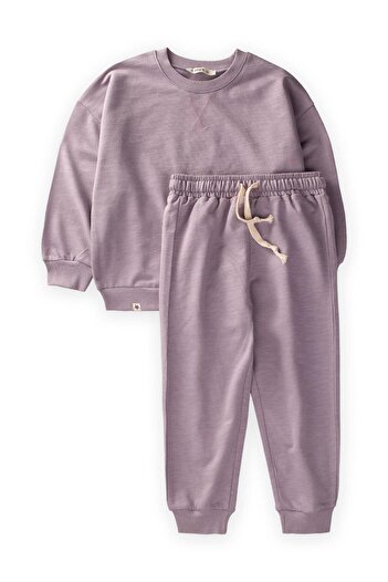 Cigit Basic Sweatshirt Set 3-8 Years Purple