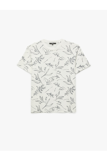 Koton Μπλουζάκι με κοντό μανίκι Crew Neck Regular Fit με μοτίβο φύλλων