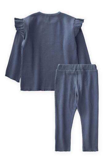Cigit Seasonal Girl's Suit with Label Detail 1-10 Years Dark Blue