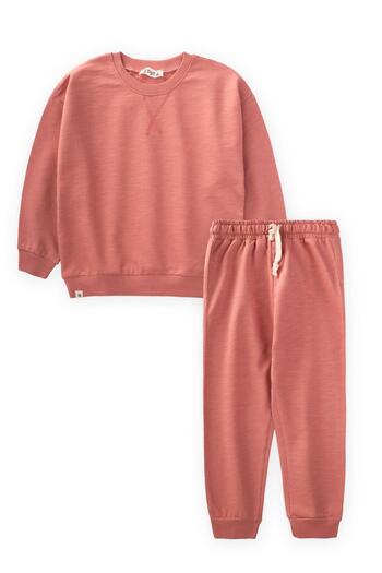 Cigit Rose Pink Basic Sweatshirt Set - 3-8 Years