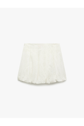 Koton Cotton Lined Scalloped Brode Detailed Mini Balloon Skirt