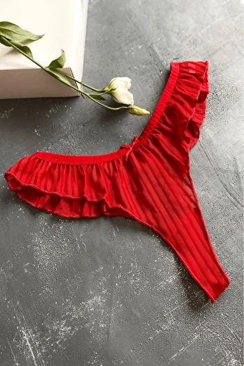 Gece İncisi Transparent Velvet Printed Pleated Thong