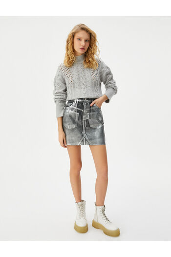 Koton Stoned Openwork Turtleneck Sweater Long Sleeve Soft Textured