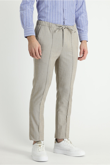 Kiğılı Slim Fit Slim Fit Elastic Waist Drawstring Patterned Linen Blended Fabric Trousers