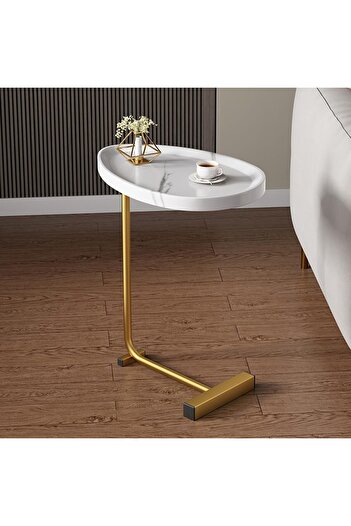 VINNYSEN Side Table, C Shaped End Table, Small Coffee Table with Metal Frame Side Tables Living Room