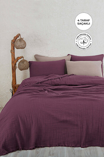Evlen Home Collection 100% Cotton Double Muslin Bedspread 4 Layer Soft Blanket Muslin Pique Set 3 Pieces