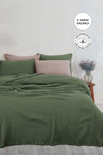 Evlen Home Collection 100% Cotton Double Muslin Bedspread 4 Layer Soft Blanket Muslin Pique Set 3 Pieces