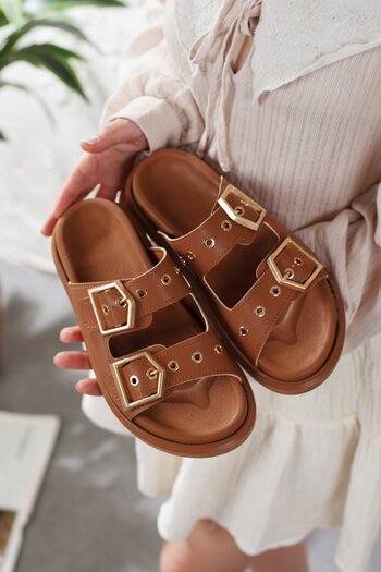 Adım Adım Women's Double Buckle Metal Detailed Daily Slippers
