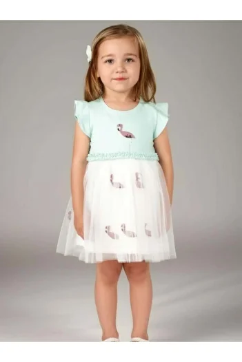 Zekids Rochie din bumbac cu model flamingo pentru fete