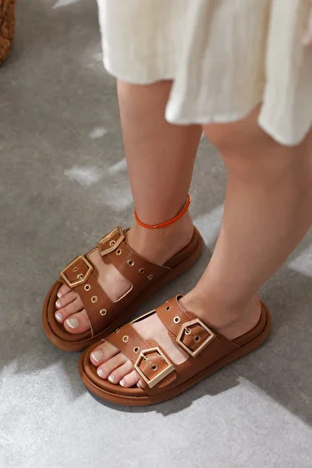 Adım Adım Women's Double Buckle Metal Detailed Daily Slippers