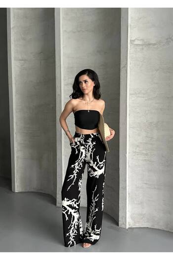 VOLT CLOTHİNG Women's Viscose Fabric Shawl Pattern Palazzo Pants