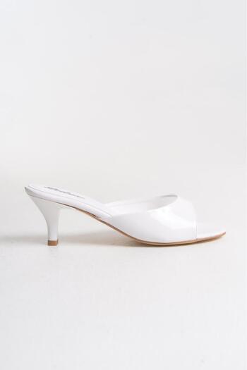 LDR Women's White Patent Leather Open Toe Heeled Slippers