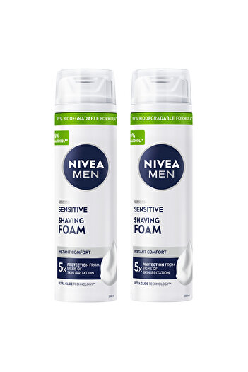 NIVEA MEN Sensitive Shaving Foam, Chamomile & Hamamelis, Sensitive Skin, 200ml, Pack of 2