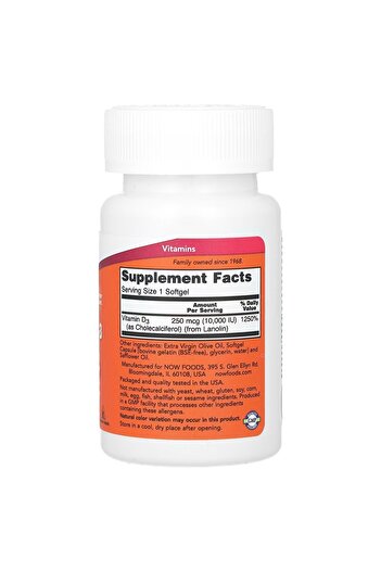 Now Foods , Vitamin D-3, High Potency, 10,000 IU, 240 Softgels