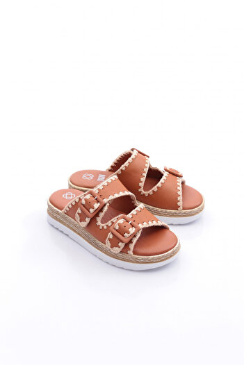 DGN Thick Comfortable Sole Genuine Leather Daily Women's Slippers Brown