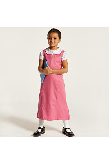 Juniors Solid Pinafore with Tie-Up Detail and Pocket