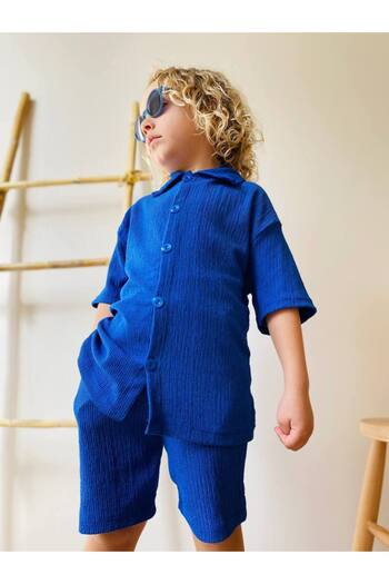 AyCaTa Boy's Style Shirt and Shorts Set - Blue
