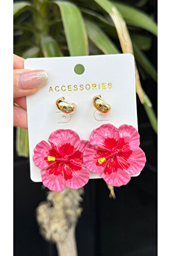 luxyansımalar Large Pink Flower Earrings 2 Pack