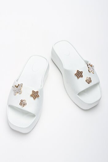 OZYO Simi White Stone High Sole Platform Eva Beach Summer - Daily Slippers