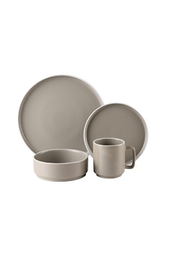 Bien Servi 16-Piece Contemporary Design Stoneware Dinner Set Beige